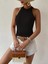 Mottisfashion Kadın Kolsuz Halter Yaka Mini Baklava Desenli Triko Bluz 2
