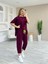 Mottisfashion Kadın Kısa Kollu Bisiklet Yaka Viskon Iki Iplik Bluz ve Pantolon Ikili Takım 1