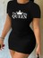 Mottisfashion Kadın Kısa Kollu Queen Baskı Iki Iplik Mini Elbise 2