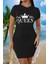 Mottisfashion Kadın Kısa Kollu Queen Baskı Iki Iplik Mini Elbise 6