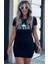 Mottisfashion Kadın Kısa Kollu Queen Baskı Iki Iplik Mini Elbise 10