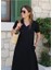 Mottisfashion Kadın Kısa Kollu V Yaka Cepli Viskon Elbise 2