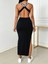 Mottisfashion Kadın Yuvarlak Yaka Sırttan Çapraz Şerit Love Detaylı Yırtmaçlı Viskon Elbise 7