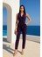 Mottisfashion Kadın Kruvaze Yaka Dantel Güpür ve Kuşak Detay Tulum 1