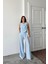 Mottisfashion Degaje Yaka Kolsuz Bluz - Pantolon Takım - Mavi 1