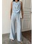 Mottisfashion Degaje Yaka Kolsuz Bluz - Pantolon Takım - Mavi 3