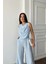 Mottisfashion Degaje Yaka Kolsuz Bluz - Pantolon Takım - Mavi 4