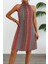 Mottisfashion Kadın Kolsuz Boyundan Askılı Desenli Midi Süprem Elbise 4