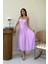 Mottisfashion Lila Göğüs Kuplu Uzun Büzgülü Elbise 2