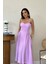 Mottisfashion Lila Göğüs Kuplu Uzun Büzgülü Elbise 3
