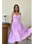 Mottisfashion Lila Göğüs Kuplu Uzun Büzgülü Elbise 4