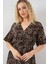 Mottisfashion Desenli Kısa Kol Elbise 2569 - C. Kahverengi 4