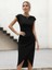 Mottisfashion Kadın Yarım Ay Kollu Bisiklet Yaka Yandan Drapeli Ithal Krep Elbise 1