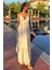 Mottisfashion Göğsü Trikolu Keten Uzun Elbise 2904-08 2