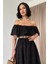 Mottisfashion Siyah Omzu Lastikli Brode Elbise 2