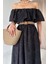 Mottisfashion Siyah Omzu Lastikli Brode Elbise 3