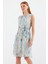 Mottisfashion 2501 Desenli Sıfır Kol Şifon Elbise - Mavi 1