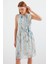 Mottisfashion 2501 Desenli Sıfır Kol Şifon Elbise - Mavi 2