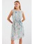 Mottisfashion 2501 Desenli Sıfır Kol Şifon Elbise - Mavi 4