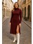 Mottisfashion Kadın Uzun Kollu Balıkçı Yaka Derin Yırtmaç Detay Krep Elbise 1