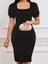 Mottisfashion Kadın Kısa Kollu Geometrik Yaka Ithal Krep Elbise 2