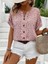 Mottisfashion Kadın Kısa Kollu Çentikli V Yaka ve Düğme Detaylı Çiçek Desenli Süprem Bluz 5