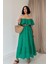Mottisfashion Yeşil Omzu Lastikli Brode Elbise 1