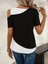 Mottisfashion Kadın Kısa Kollu Geometrik Kesin Detaylı Çift Renkli Viskon Bluz 2