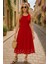 Mottisfashion Kadın Kolsuz Etek Ucu Lazer Kesim Çiçek Desenli Midi Boy Ithal Krep Elbise 1