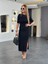Mottisfashion Kadın Kısa Kollu Bisiklet Yaka Yandan Yırtmaçlı Viskon Iki Iplik Elbise 5