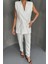 Mottisfashion Jakar Kumaş Yelek - Pantolon Takım - Beyaz 4