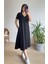 Mottisfashion Kadın Kısa Kollu V Yaka Cepli A Kesim Detaylı Viskon Elbise 5