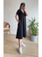 Mottisfashion Kadın Kısa Kollu V Yaka Cepli A Kesim Detaylı Viskon Elbise 6