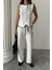 Mottisfashion Keten Kenarları Biyeli Yelek - Pantolon Takım - Beyaz 2