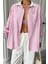 Mottisfashion Yaka ve Manşet Beyazboyfriend Çizgilipoplin Gömlek - Pembe 2