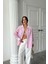 Mottisfashion Yaka ve Manşet Beyazboyfriend Çizgilipoplin Gömlek - Pembe 3