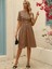 Mottisfashion Kadın Kısa Kollu Düğmeli ve Kemerli Atlas Elbise 2