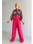 Mottisfashion Beli Lastikli Saten Gömlek - Fuşya 1