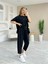 Mottisfashion Kadın Kısa Kollu Bisiklet Yaka Viskon Iki Iplik Bluz ve Pantolon Ikili Takım 1