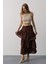 Mottisfashion Katlı Kesim Uzun Etek - Kahve 3