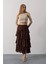 Mottisfashion Katlı Kesim Uzun Etek - Kahve 4