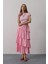Mottisfashion Katlı Kesim Uzun Etek - Pembe 3