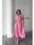Mottisfashion Pembe Işıltılı Kemerli Kruvaze Elbise 2