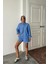 Mottisfashion Poplin Çizgili Gömlek - Şort Takım - Mavi 3