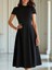 Mottisfashion Kadın Kısa Kollu Yarı Balıkçı Yaka Pileli Janjan Krep Midi Elbise 3