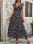 Mottisfashion Kadın Kısa Kollu Kruvaze Yakalı Çiçek Desenli Belden Lastikli Süprem Uzun Elbise 4