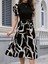 Mottisfashion Kadın Kısa Kollu Yarı Balıkçı Yaka Üst Viskon Alt Desenli Dokuma Midi Elbise 5