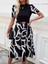 Mottisfashion Kadın Kısa Kollu Yarı Balıkçı Yaka Üst Viskon Alt Desenli Dokuma Midi Elbise 6