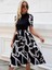 Mottisfashion Kadın Kısa Kollu Yarı Balıkçı Yaka Üst Viskon Alt Desenli Dokuma Midi Elbise 8