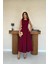 Mottisfashion Bordo Halter Yaka Kloş Elbise 2